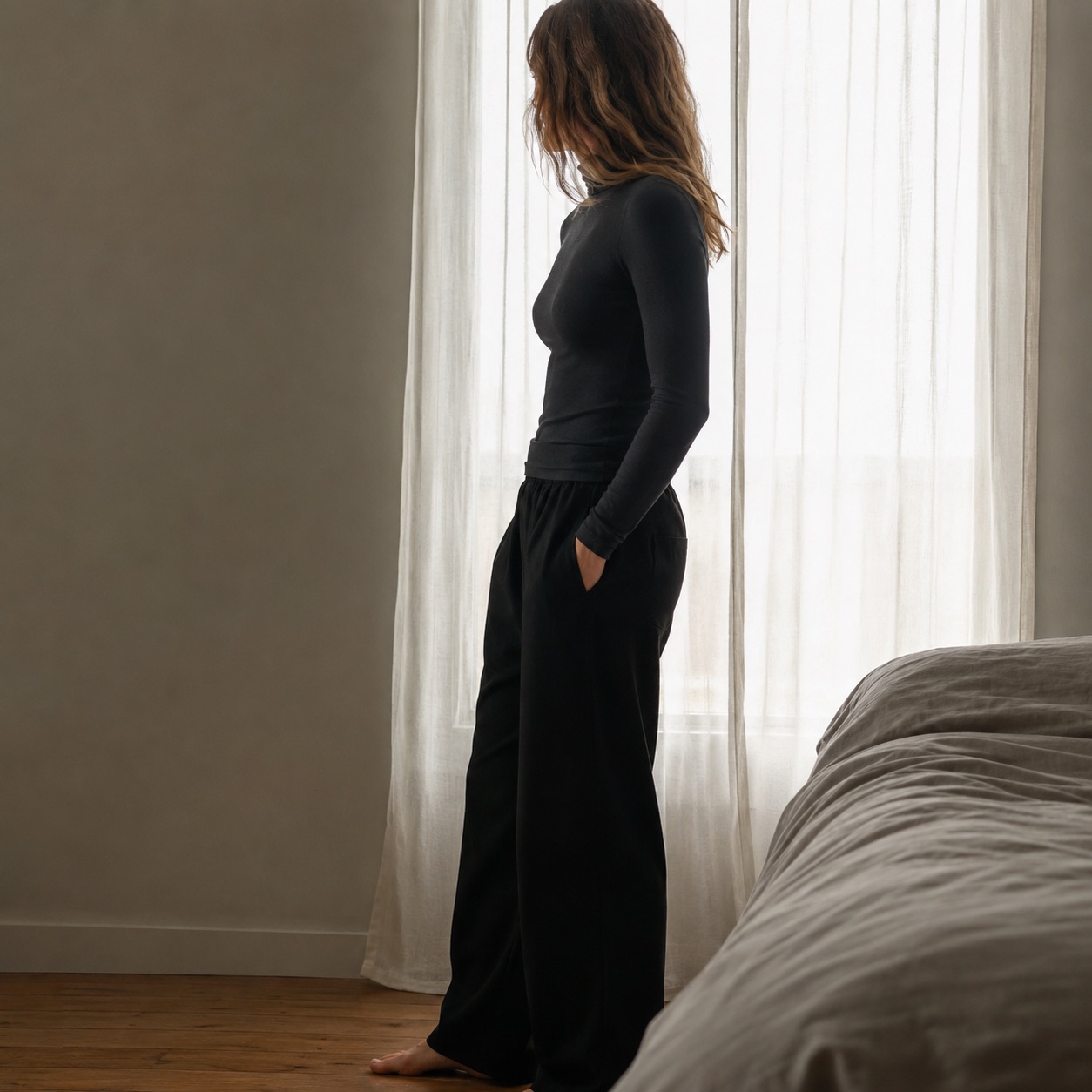 Frensham high-neck long-sleeve base layer — Long-Sleeve Base Layers by FITS LIKE. worn by a model, side view.