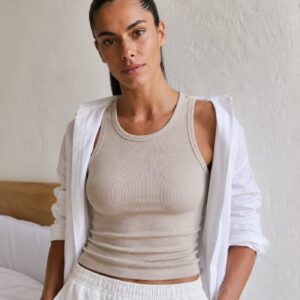 Churt ribbed body tank — Rib Body Layers by FITS LIKE. worn by a model.