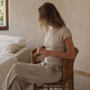 Bentley ribbed cap-sleeve top — Rib Body Layers by FITS LIKE. worn by a model.