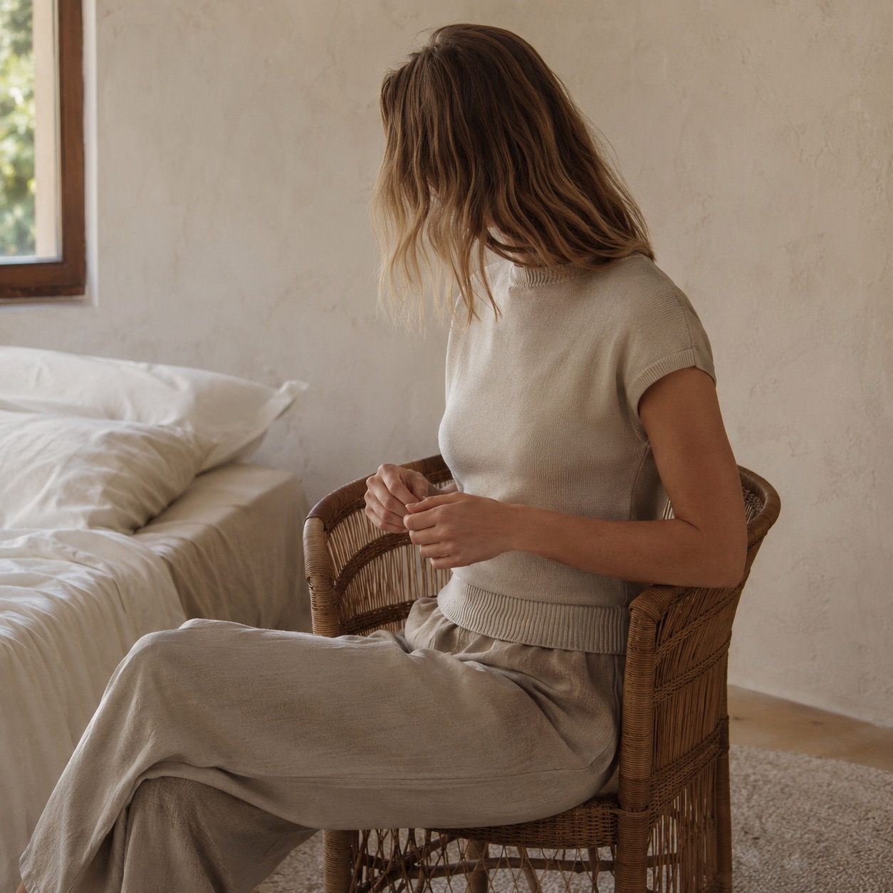 Bentley ribbed cap-sleeve top — Rib Body Layers by FITS LIKE. worn by a model.