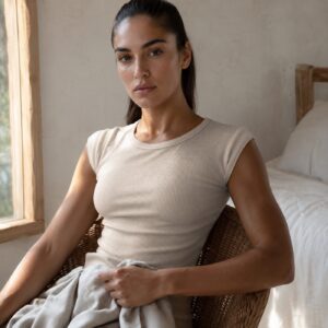 Crondall ribbed cap-sleeve top — Rib Body Layers by FITS LIKE. worn by a model.