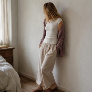 Puttenham ribbed cap-sleeve top — Rib Body Layers by FITS LIKE. worn by a model.